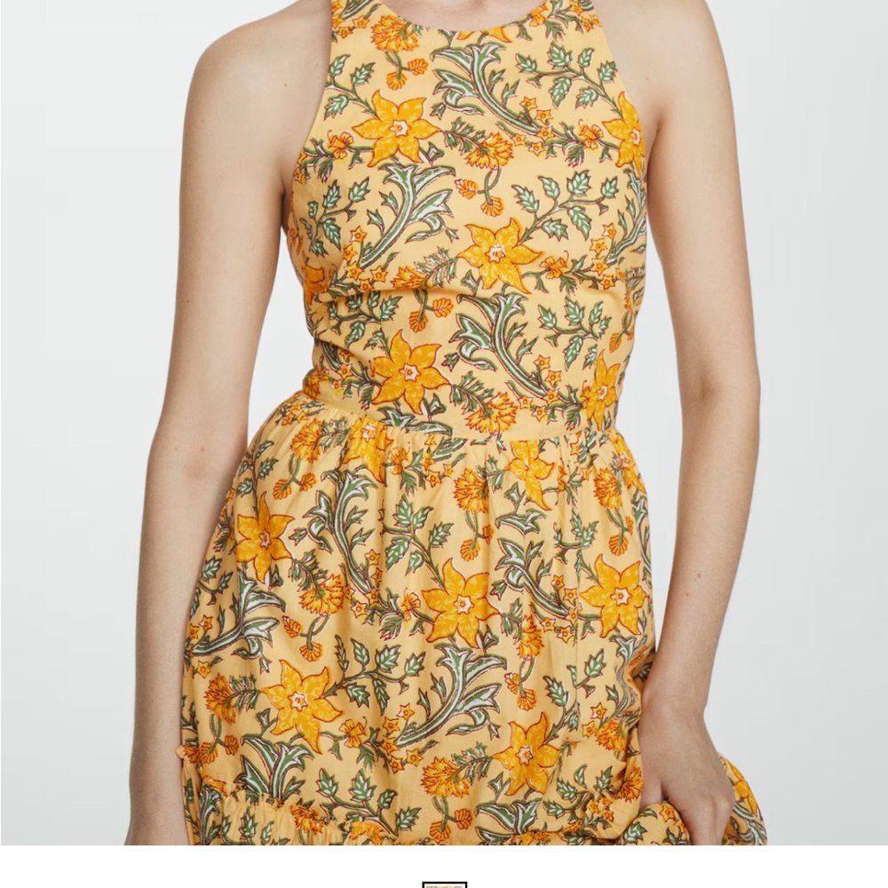 Mango Strapless Yellow Floral Dress